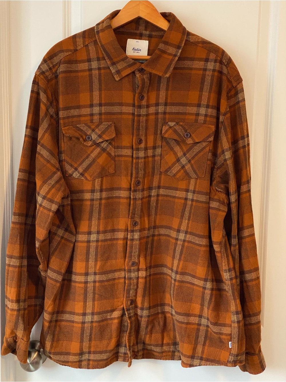 Katin Vincent Flannel Shirt Caramel Mid-weight Cotton Long Sleeve Pocket XXL
